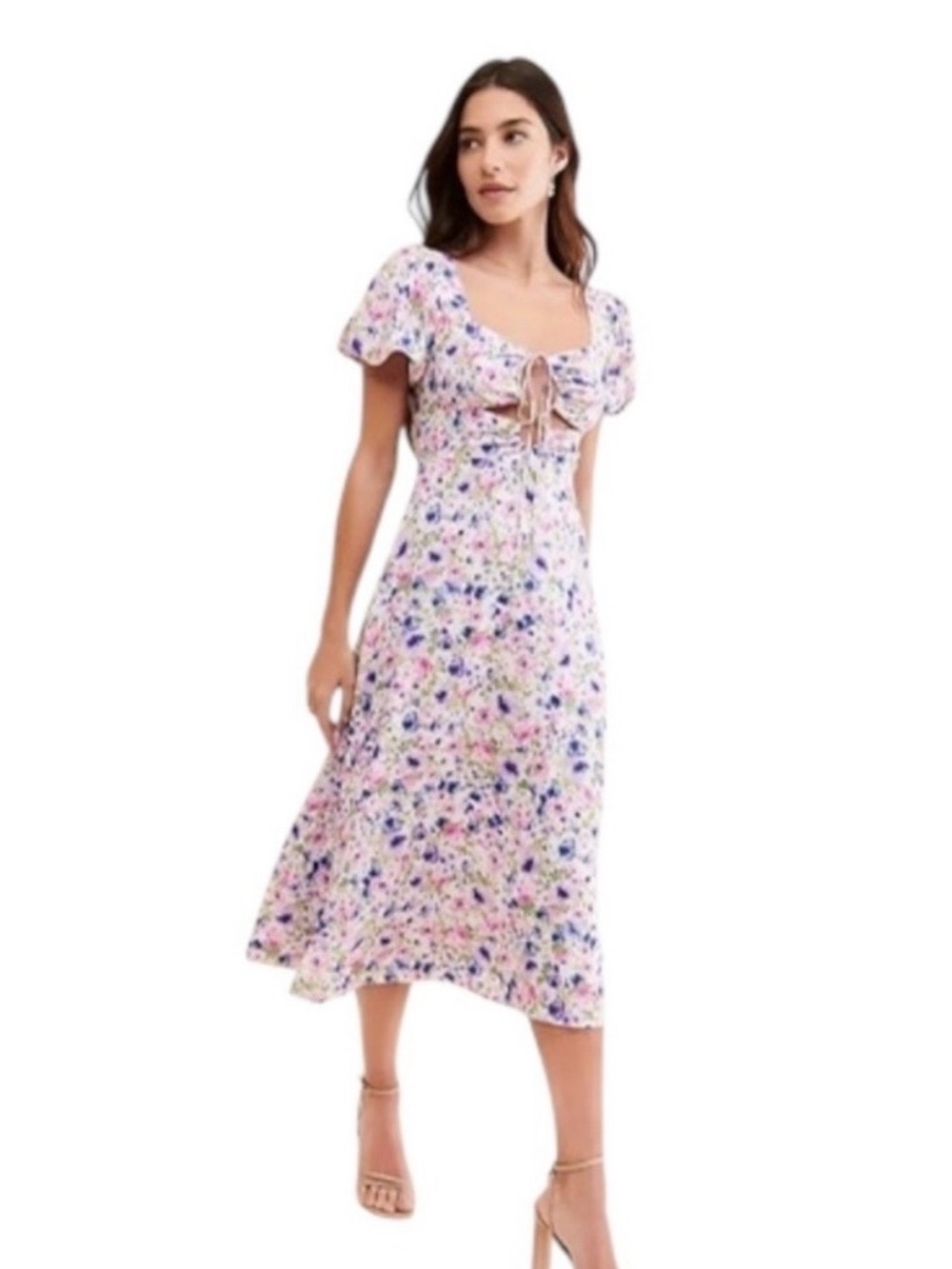 ASTR Lavender Floral Dress with Pink and Blue Blooms
